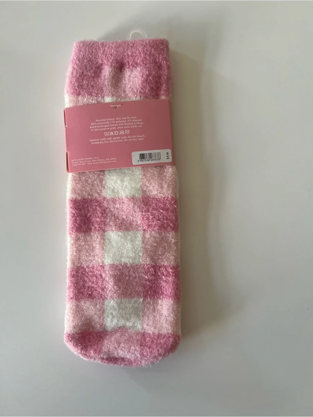 Bath & Body Works NWT Shea Infused Pink & White Gingham Socks